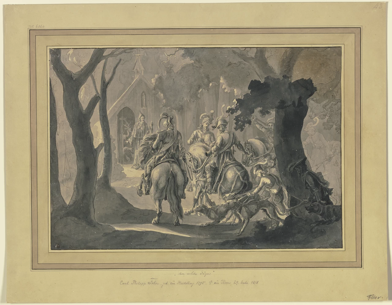 Carl Philipp Fohr - Battuta di caccia a cavallo davanti all'eremo di un eremita